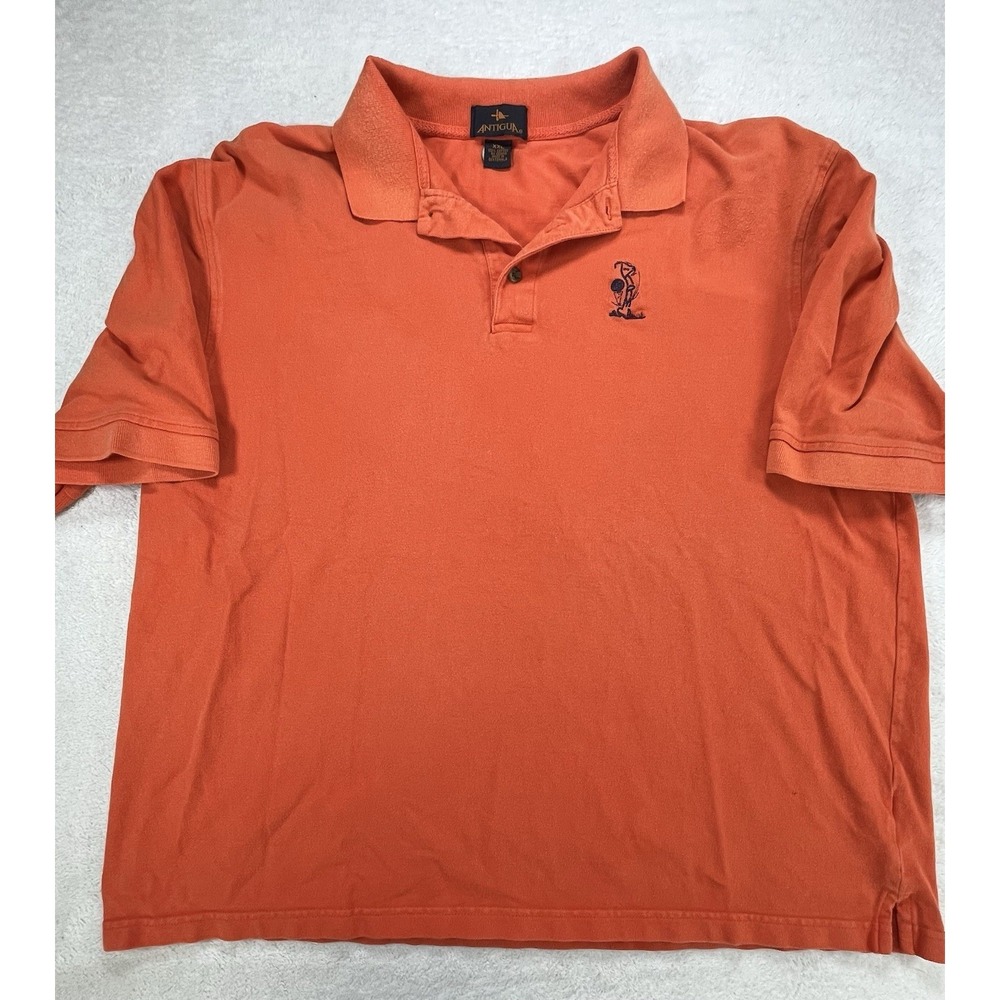 Antigua Golf Polo Shirt XXL Orange Embroidered Golfer Logo 100% Cotton